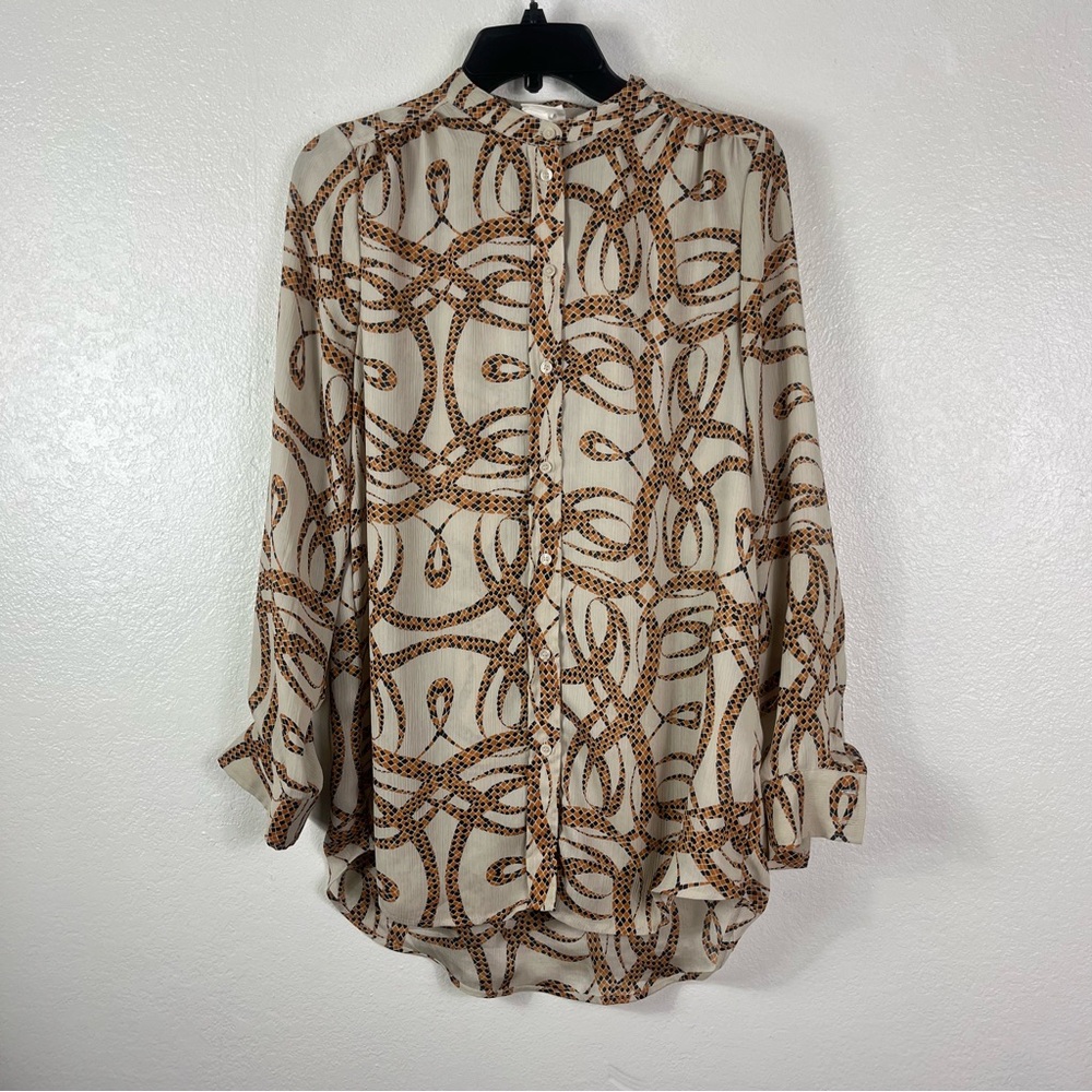 H&M Richard Allan Button Front Blouse Pattern Orange black size 2